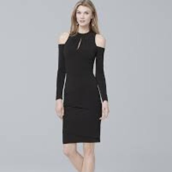 White House Black Market Dresses & Skirts - WHBM Long Sleeve Cold Shoulder Black Instantly Slimming Sheath Dress